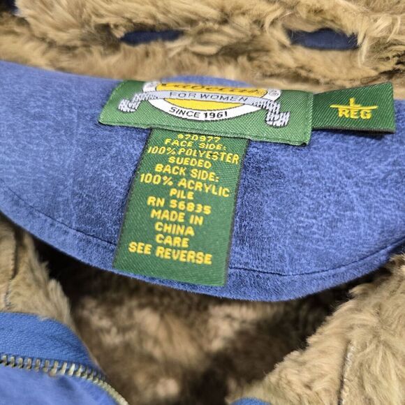 Cabelas Jacket Womens Large Blue Brown Faux Suede Fur Lined Sherpa Teddy Rustic - Picture 11 of 12
